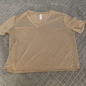 Casual Tan V-Neck Short Sleeve Tee
